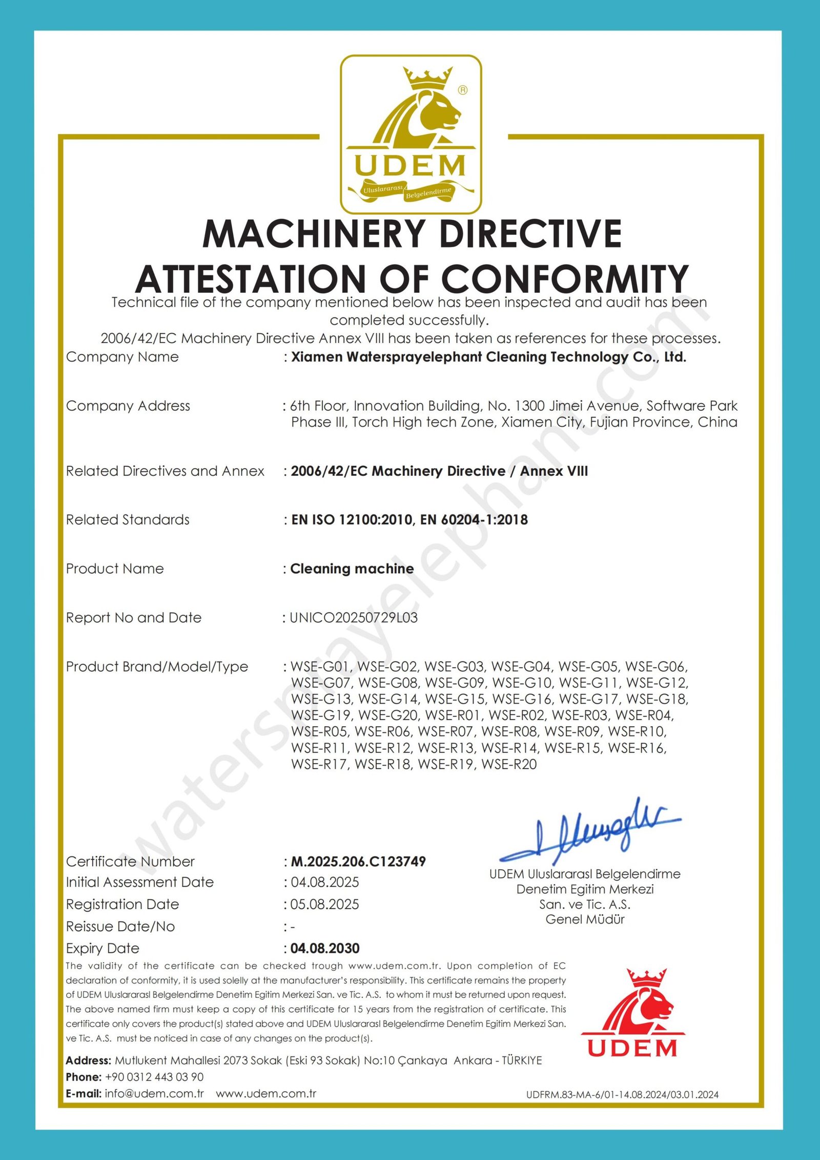 New_ce MACHINERY DIRECTIVE ATTESTATION OF CONFORMITY